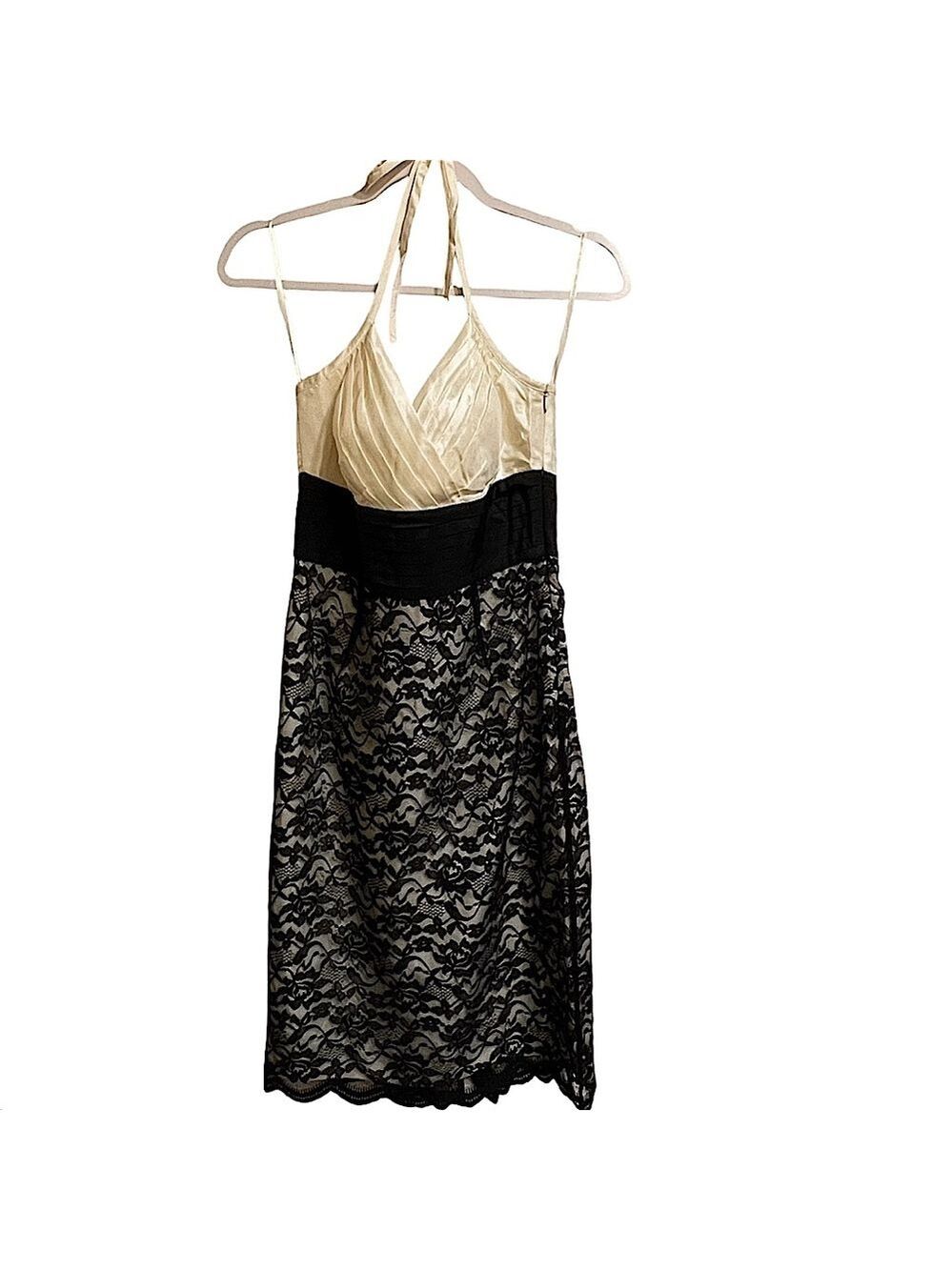Arden B Halter Neck Lace Skirt Dress Cocktail Pleated Silk Empire Waist Size 6